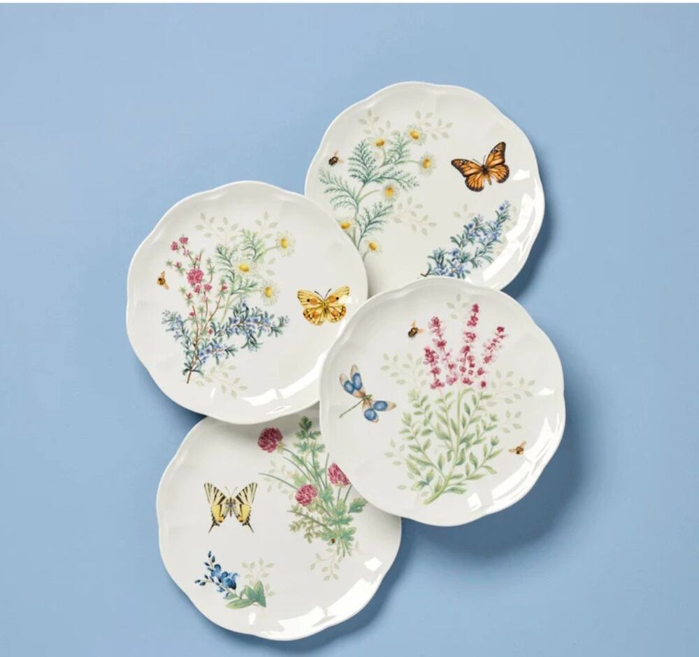 LENOX BUTTERFLY MEADOW HERBS ACCENT PLATES SET OF 4